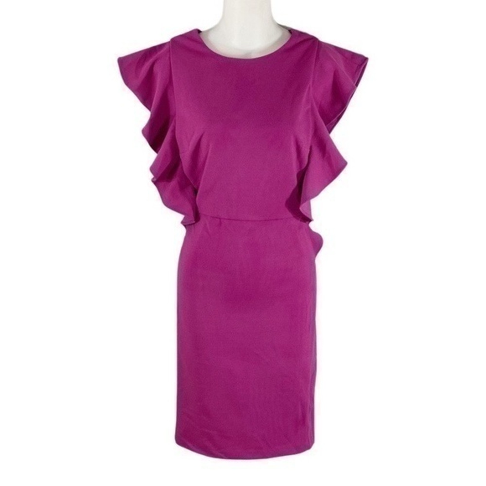 Donna Morgan magenta fuchsia stretch ruffle sheath dress 10 K12